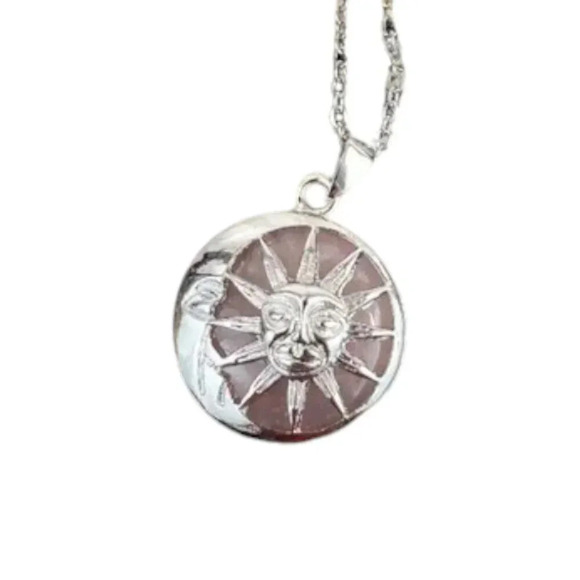 Rose Quartz Sun and Moon Pendant Necklace - Picture 1 of 8